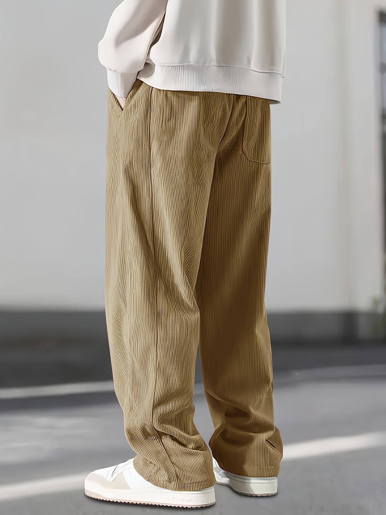 Men's corduroy casual pants, stylish and loose wide-leg pants, straight-cut sport pants, elastic waist drawstring baggy sweatpants for men sweatpants baggy