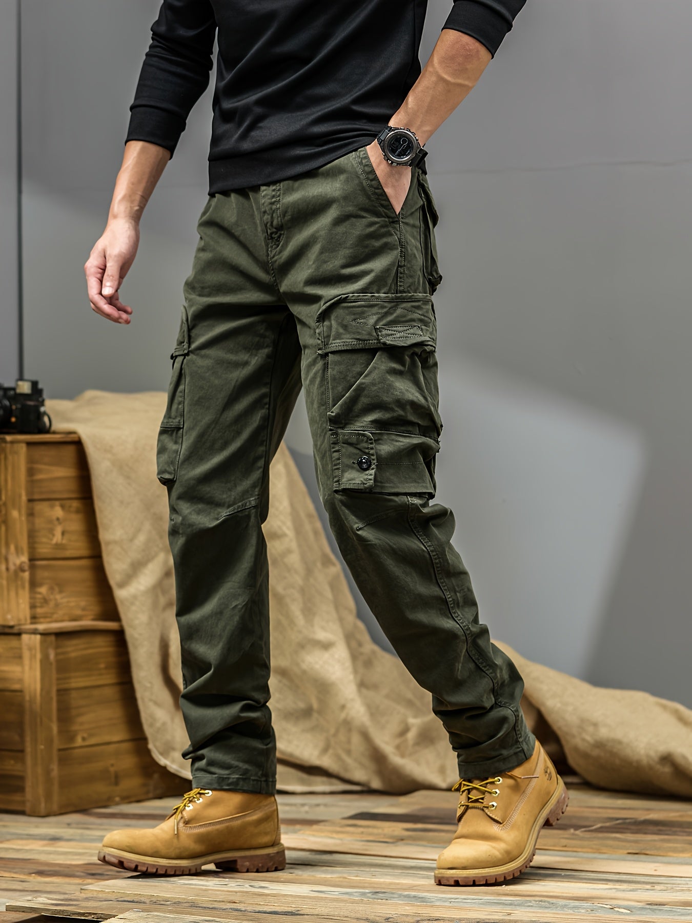 Men's Cargo Pants - Heavy-Duty Multi-Pocket Work Trousers, All-Season Machine Washable Pants with Utility Cargo Design for Construction, Travel, Everyday Carry - Mid-Rise Regular Fit Cargo Pants for Men, Outdoor Activities, S