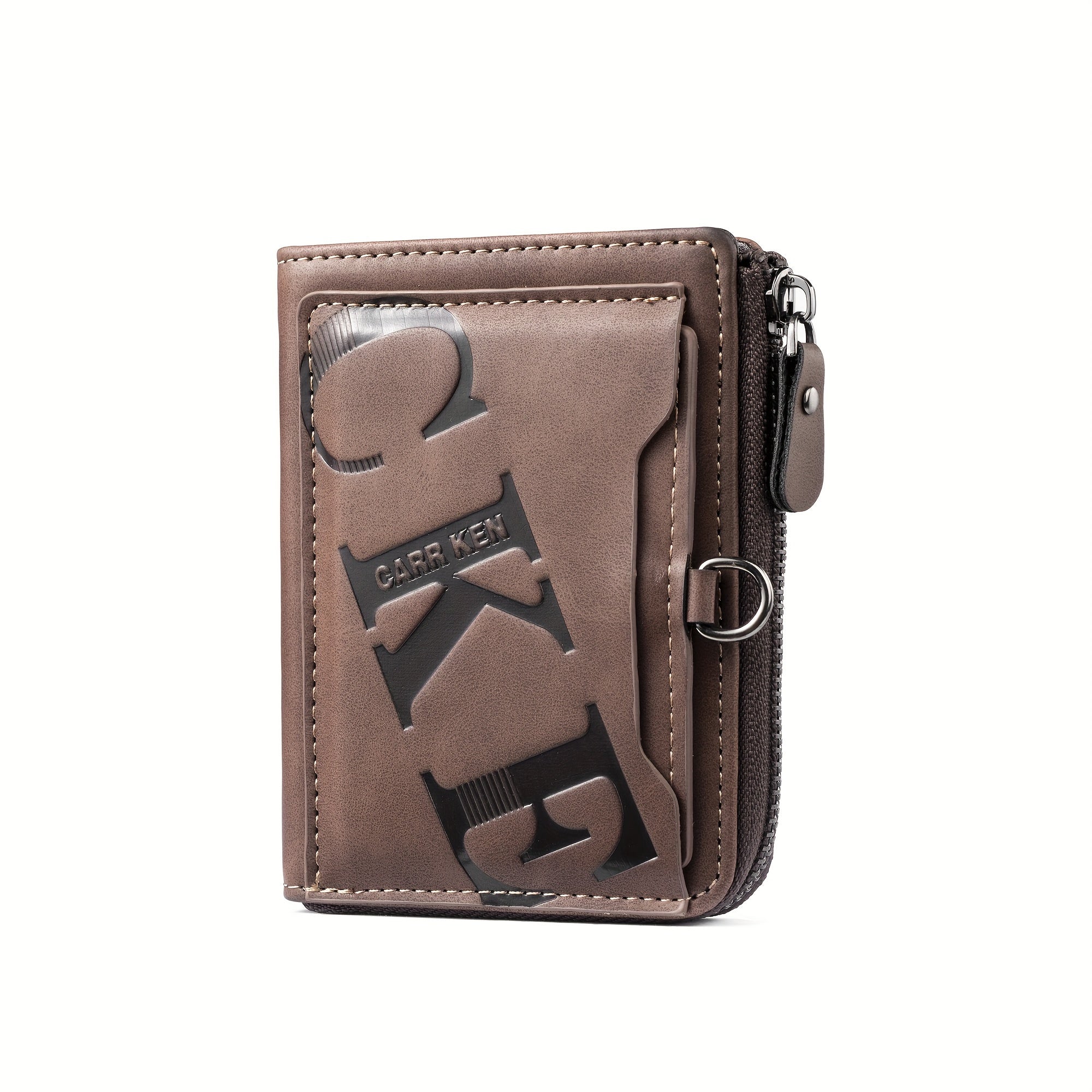 Cartera de hombre retro de piel sintética con cremallera y tarjetero.