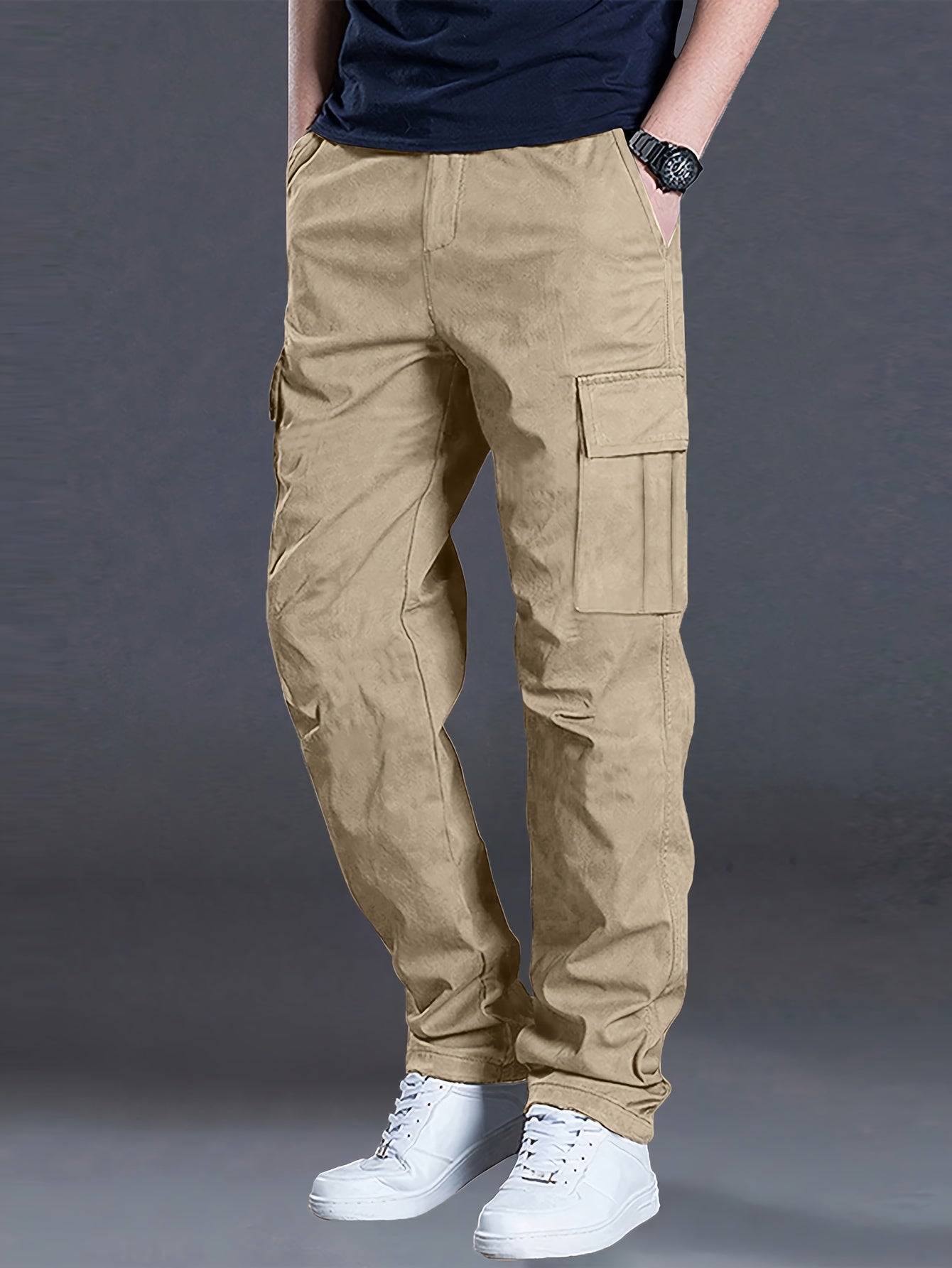 Men'S Outdoor Casual Cargo Pants - Loose Fit, Drawstring Waist, Multiple Pockets, Solid Color, All-Season Comfort for Hiking & Weekend Activities, Hiking Pants, Durable Fabric, Men Pants, Cargo Pants Men, Men Trouser, Men Spo