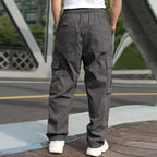 Men'S Casual Cargo Pants - Loose Fit, Straight Leg, Multi-Pocket Design, Drawstring Waist, Polyester Fabric, Ideal for Spring & Fall Workouts, Casual Wear Pants|Loose Fit Pants|Polyester Pants