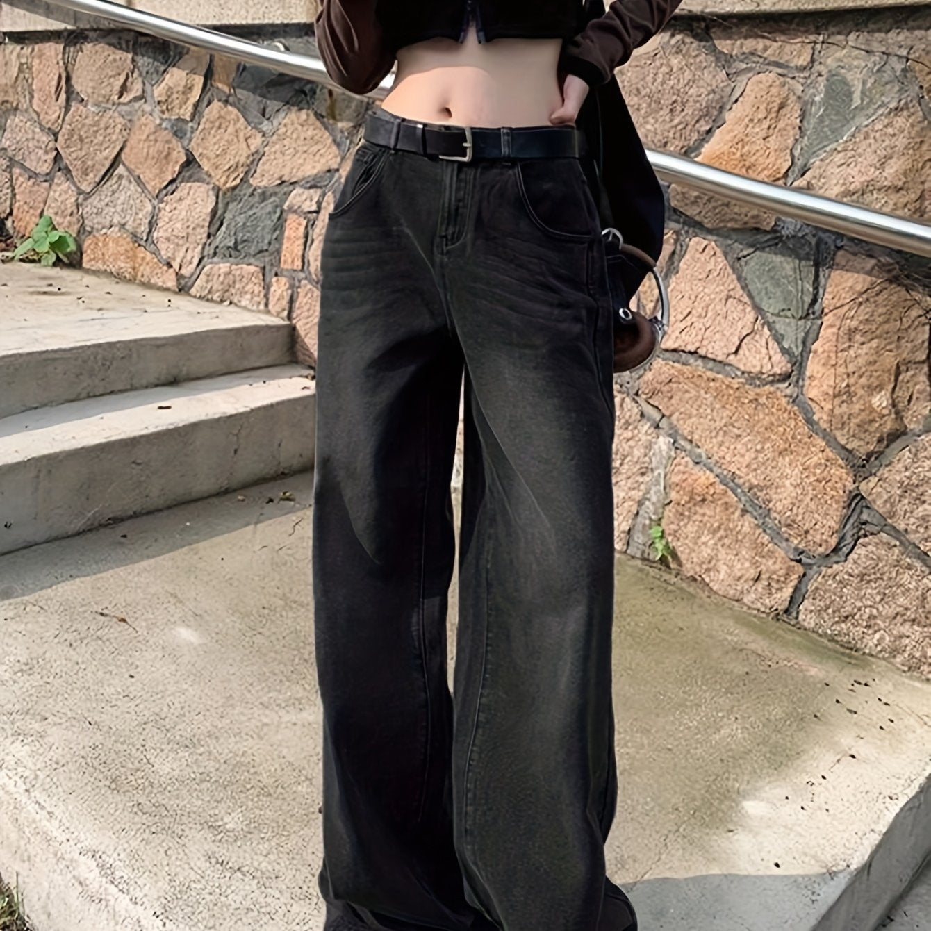 Pantalones Jeans Mujer Tiro Alto | Pierna Ancha | Tela No Elástica | Diseño Vintage