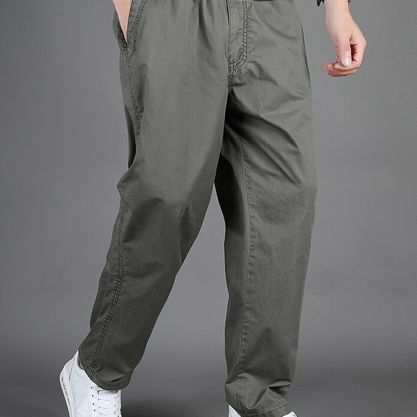 Men'S High-Waisted Straight-Leg Casual Pants - Light Grey Elastic Drawstring Waist, Lightweight All-Season Comfort, Regular Fit Solid Color Trousers for Casual Attire & Light Sports, Comfortable Clothing, Minimalist Design, S