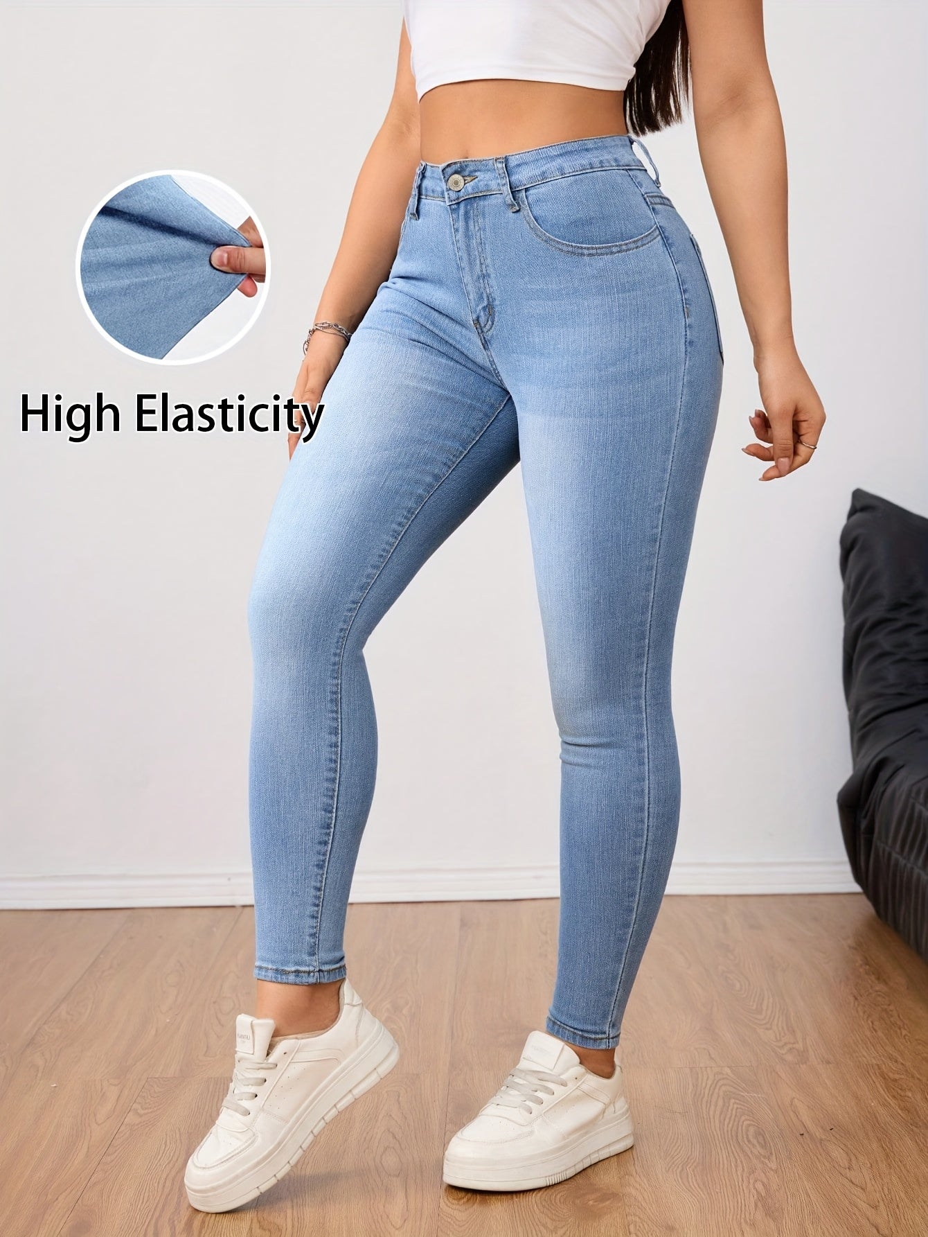 Jeans Skinny de Mujer | Denim Elástico Azul Claro Efecto Levantamiento