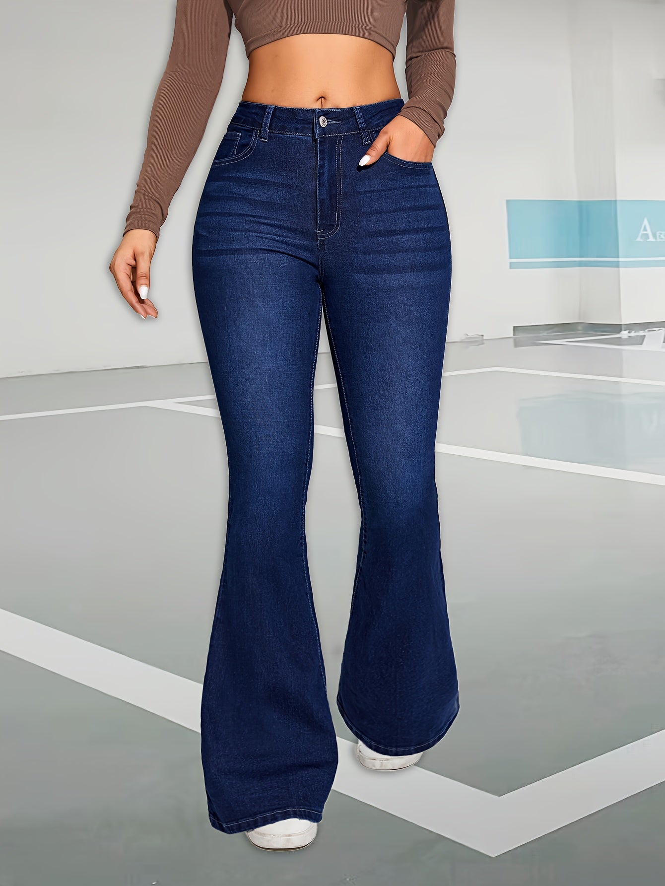 Jeans Acampanados Elegantes Mujer | Ticotrendy Denim Cintura Alta Elástico Estilo Flare