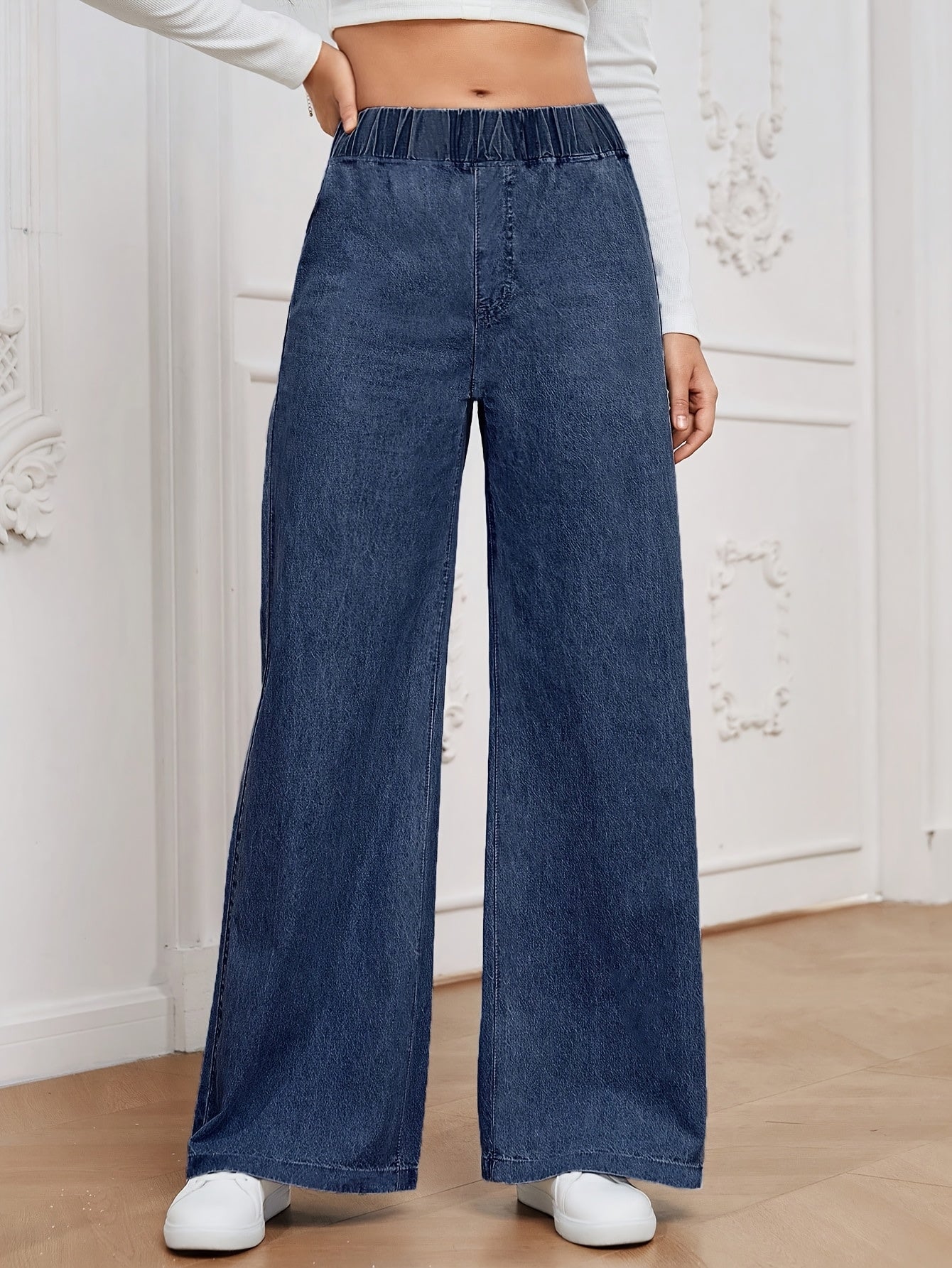 Jeans Rectos Anchos | Ticotrendy Denim Elástico Cintura Alta Control Abdominal Casual