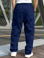 Men'S Casual Cargo Pants - Loose Fit, Straight Leg, Multi-Pocket Design, Drawstring Waist, Polyester Fabric, Ideal for Spring & Fall Workouts, Casual Wear Pants|Loose Fit Pants|Polyester Pants