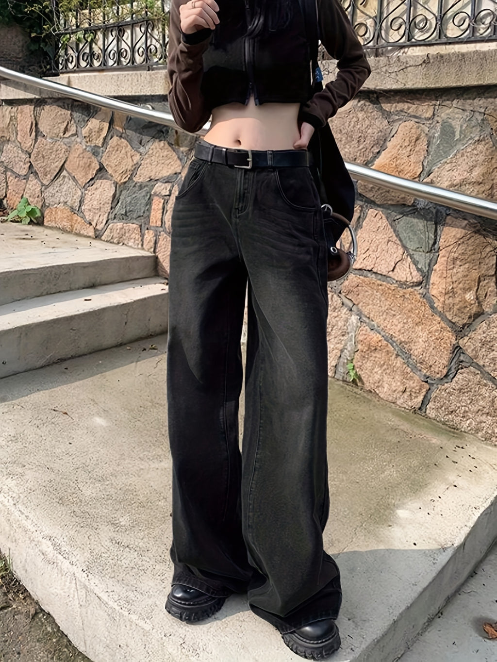 Pantalones Jeans Mujer Tiro Alto | Pierna Ancha | Tela No Elástica | Diseño Vintage