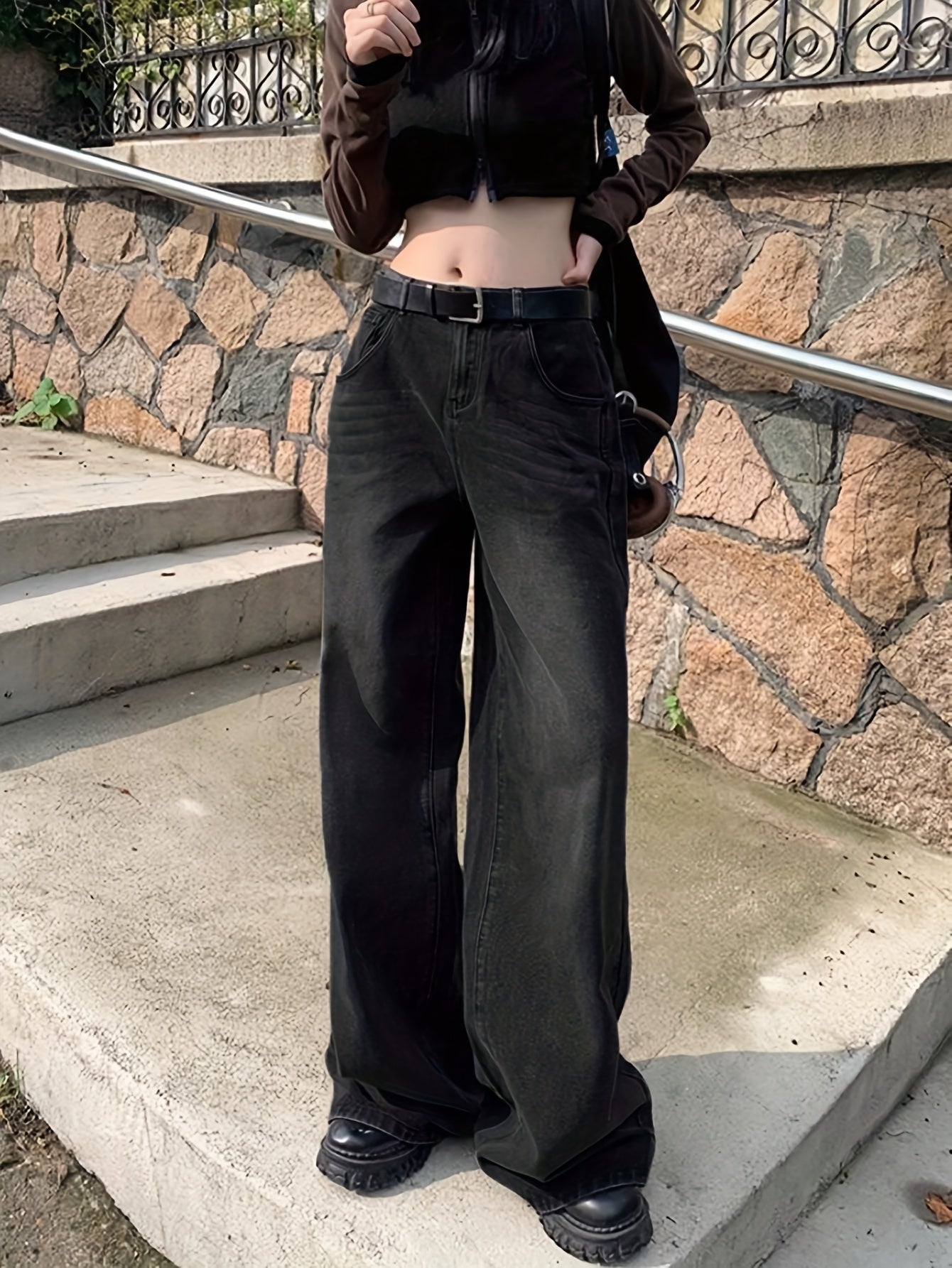 Pantalones Jeans Mujer Tiro Alto | Pierna Ancha | Tela No Elástica | Diseño Vintage
