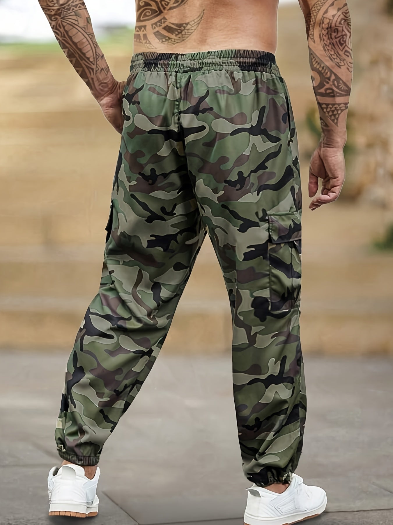 Men's Camouflage Print Casual Sweatpants - Elastic Waistband & Cuffed Ankle, Regular Fit with Multiple Pockets, Machine Washable for Gym, Jogging, Casual Attire, Leisure Athletic Pants | Nonstretch Fabric Pants