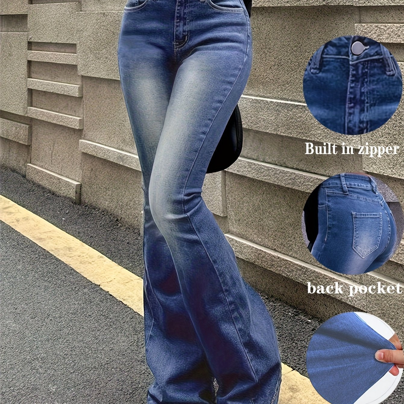 Jeans Acampanados Retro de Mujer | Ticotrendy Denim Elástico Cintura Media Estilo Casual