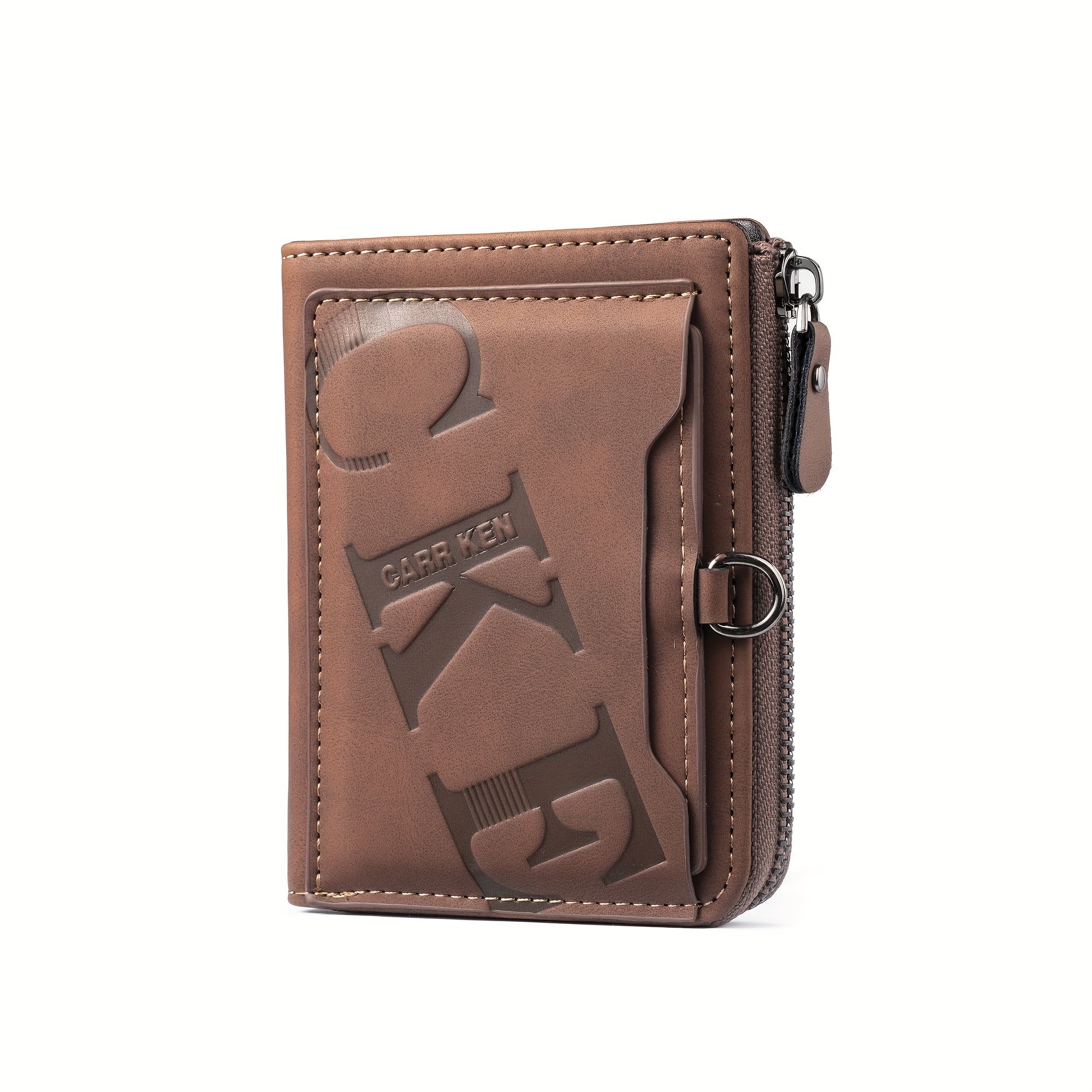 Cartera de hombre retro de piel sintética con cremallera y tarjetero.