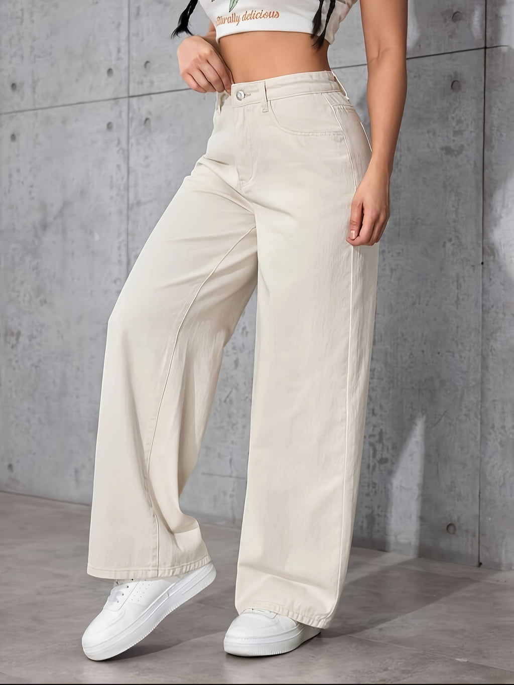 Jeans Rectos Casuales de Mujer | Ticotrendy Poliéster Liso Sin Elasticidad Estilo Básico