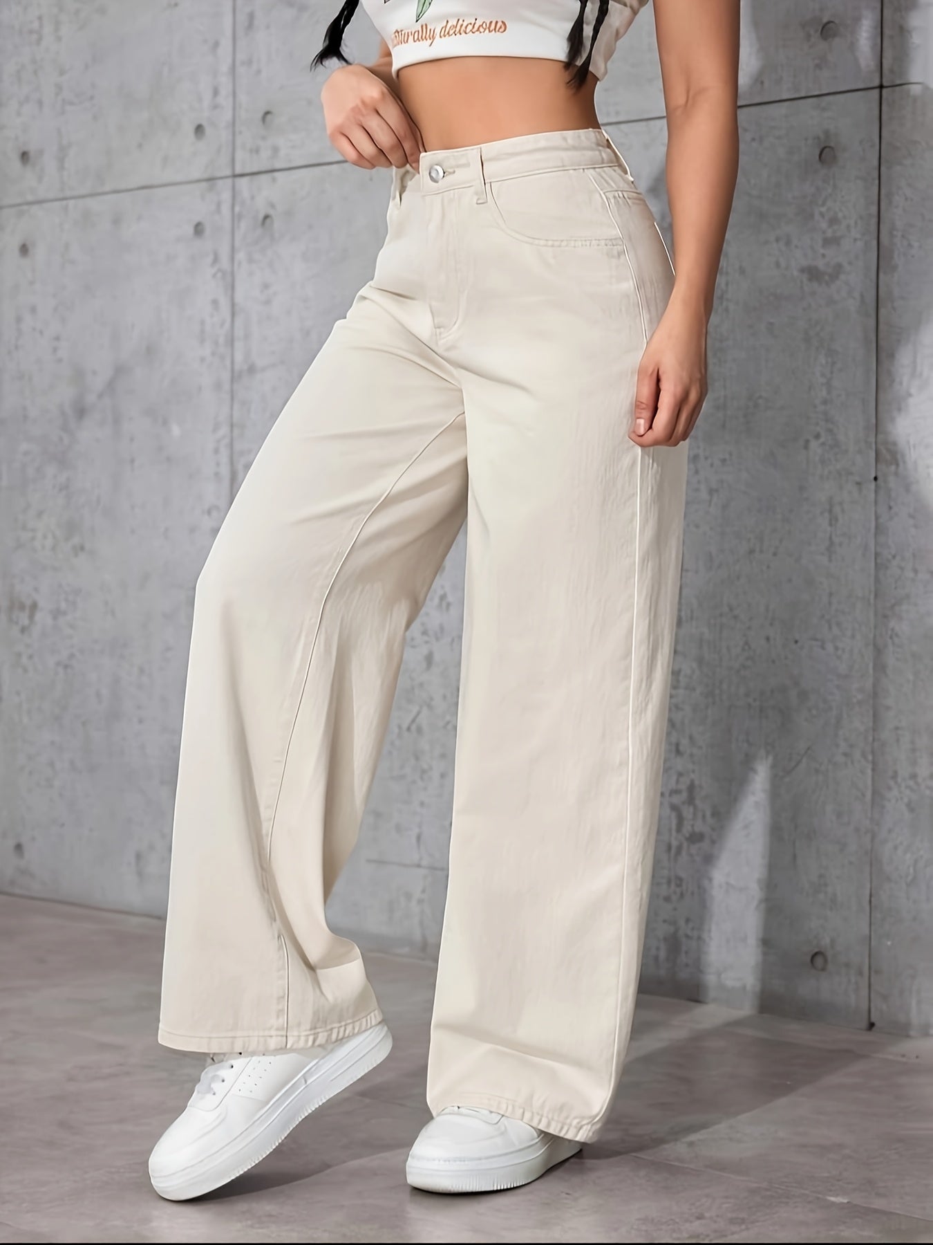 Jeans Rectos Casuales de Mujer | Ticotrendy Poliéster Liso Sin Elasticidad Estilo Básico