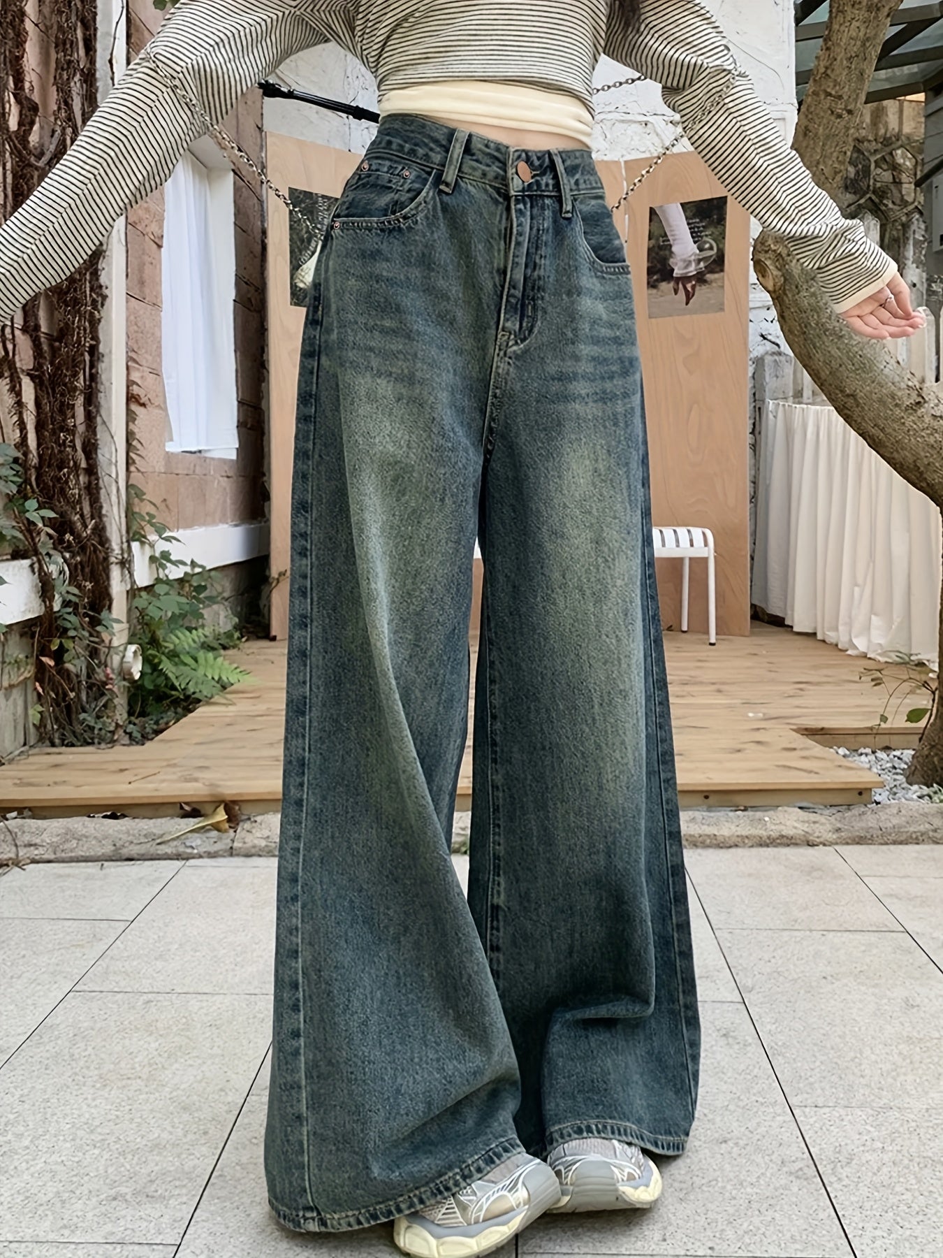 Jeans Pierna Ancha Retro Mujer | Ticotrendy Denim Sin Elasticidad Bota Recta Elegante