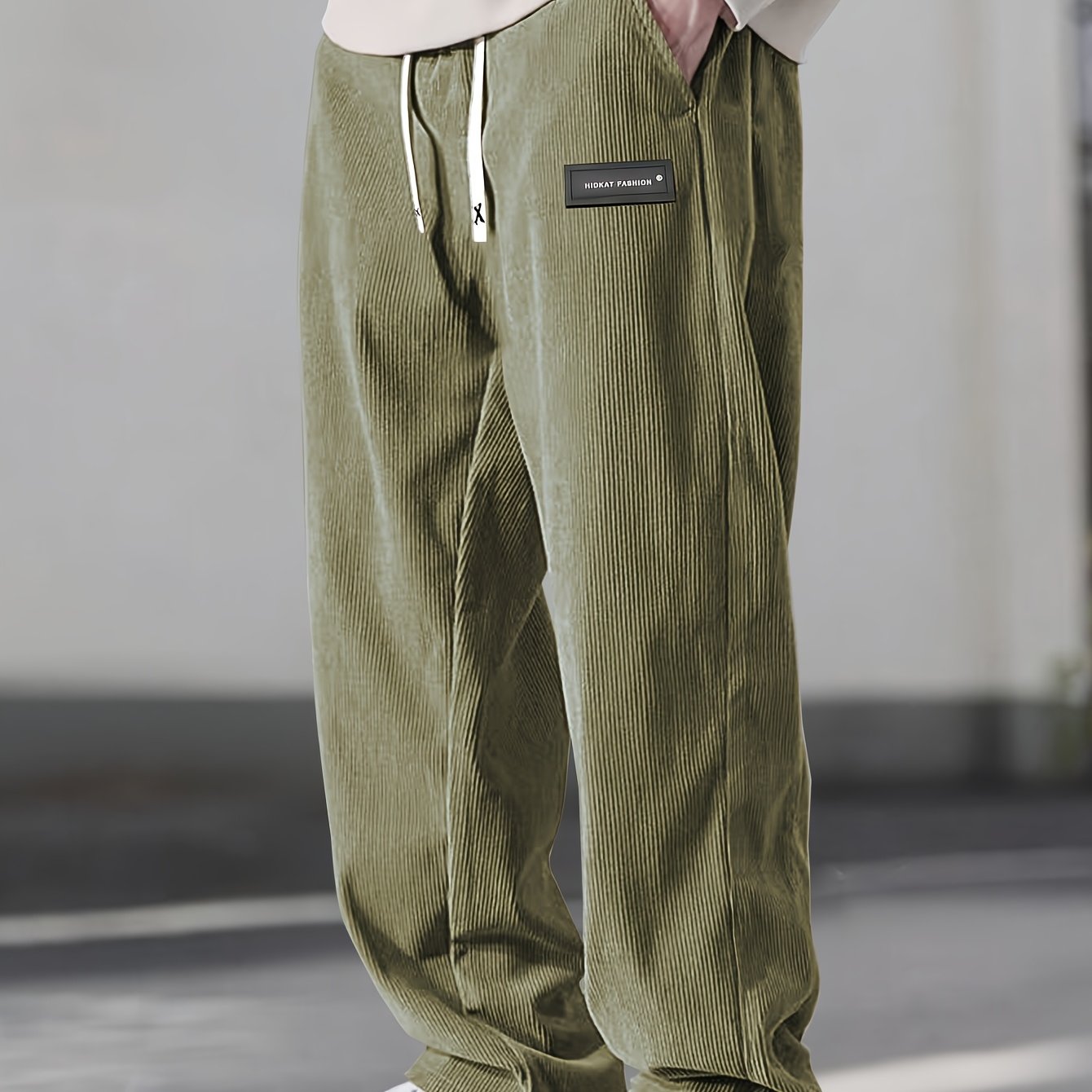 Men's Corduroy Casual Pants - Solid Color with Drawstring Waist & Side Pockets, Soft Breathable Fabric, Regular Fit for All-Season Comfort, Hand Wash Only