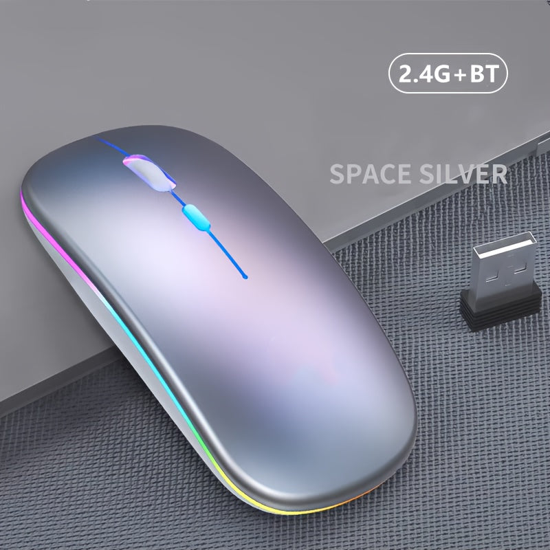 Ratón Inalámbrico Delgado y Silencioso | Conexión Dual Bluetooth & USB | Recargable para iPad, PC, Mac