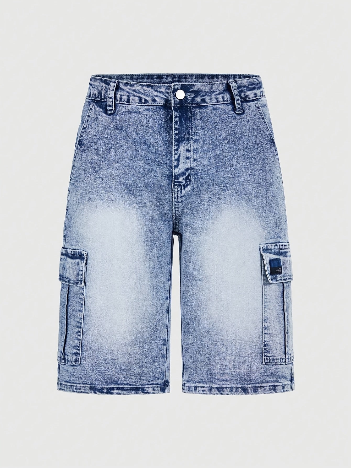 Jeans Cortos Hombre Elásticos | Corte Regular, Múltiples Bolsillos | Vaquero Azul Lavado