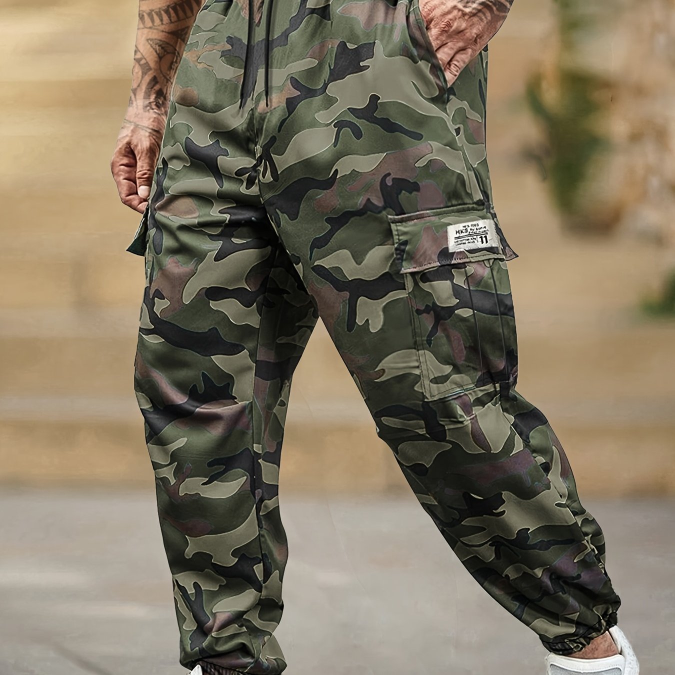 Men's Camouflage Print Casual Sweatpants - Elastic Waistband & Cuffed Ankle, Regular Fit with Multiple Pockets, Machine Washable for Gym, Jogging, Casual Attire, Leisure Athletic Pants | Nonstretch Fabric Pants