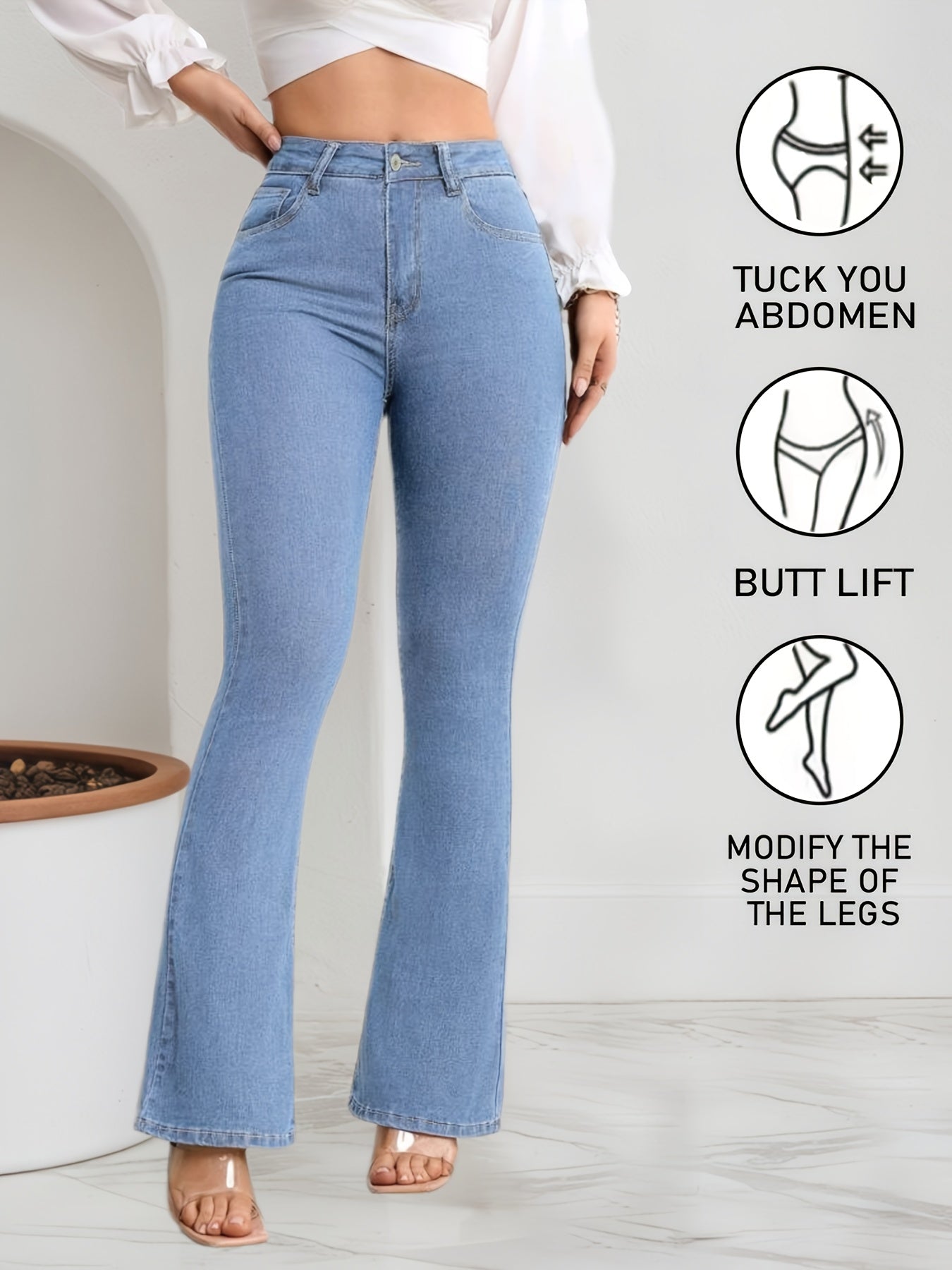 Jeans Acampanados Elásticos Mujer | Ticotrendy Denim Azul Claro Ajuste Cómodo Elegante