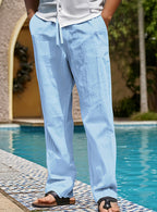 Men's Casual Linen Pants | Relaxed Fit with Drawstring Waist | 95% Linen, 5% Polyester | Breathable & Stylish for Indoor Gatherings, Outdoor Activities, and Golf | All-Season Wear | Beige Color, Versatile Clothing | Minimalis