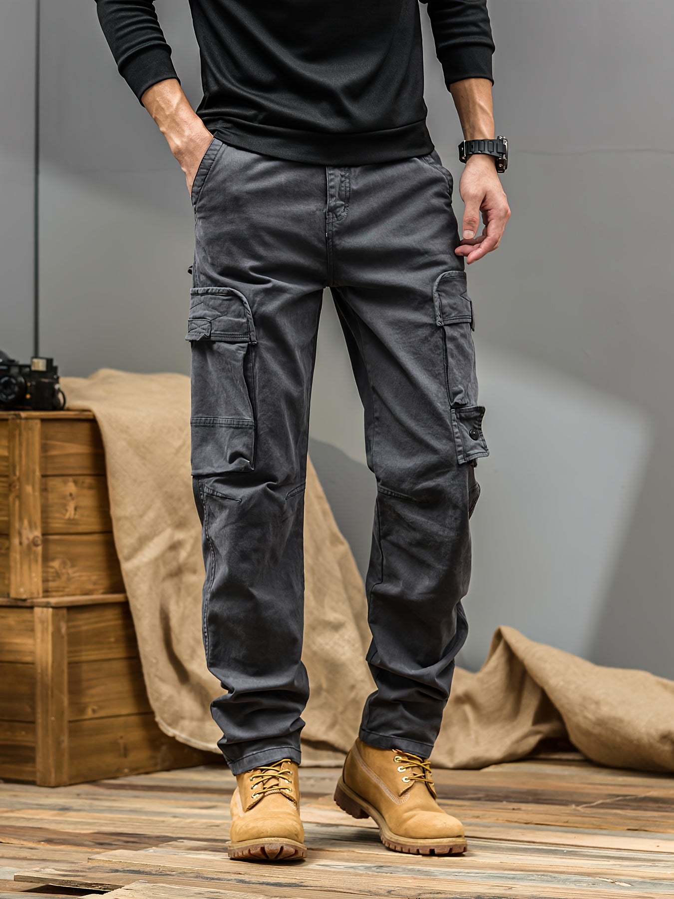 Men's Cargo Pants - Heavy-Duty Multi-Pocket Work Trousers, All-Season Machine Washable Pants with Utility Cargo Design for Construction, Travel, Everyday Carry - Mid-Rise Regular Fit Cargo Pants for Men, Outdoor Activities, S