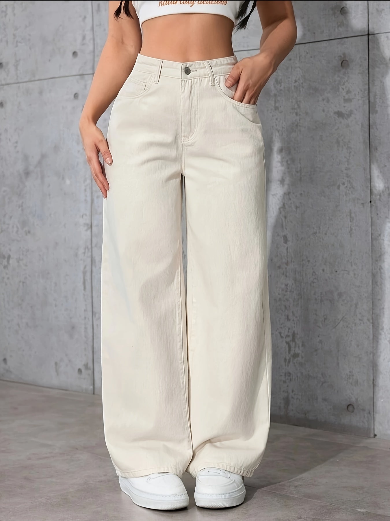 Jeans Rectos Casuales de Mujer | Ticotrendy Poliéster Liso Sin Elasticidad Estilo Básico