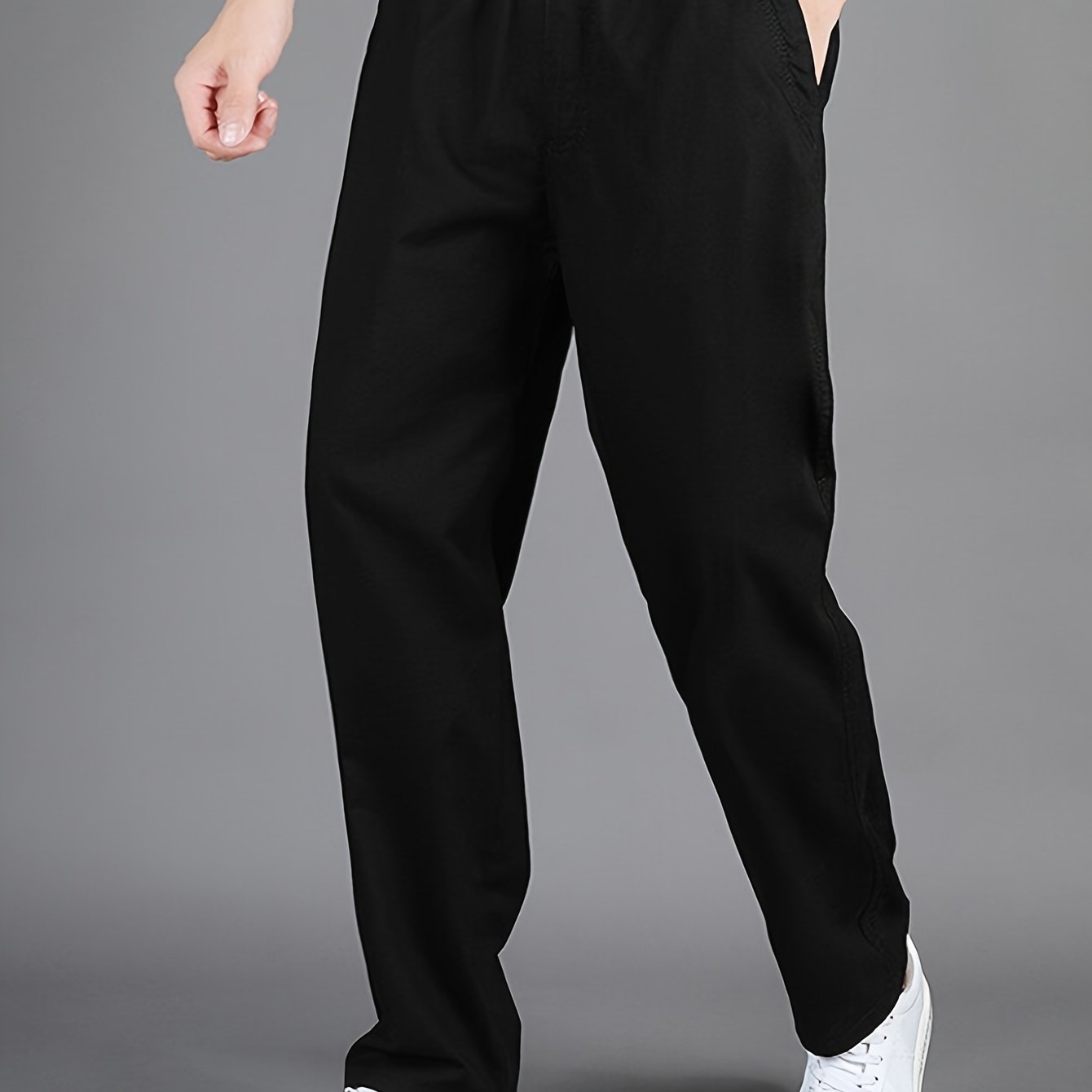 Men'S High-Waisted Straight-Leg Casual Pants - Light Grey Elastic Drawstring Waist, Lightweight All-Season Comfort, Regular Fit Solid Color Trousers for Casual Attire & Light Sports, Comfortable Clothing, Minimalist Design, S