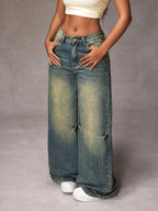 Jeans Pierna Ancha Vintage Mujer | Ticotrendy Poliéster Elástico Suave Estilo Casual Diario