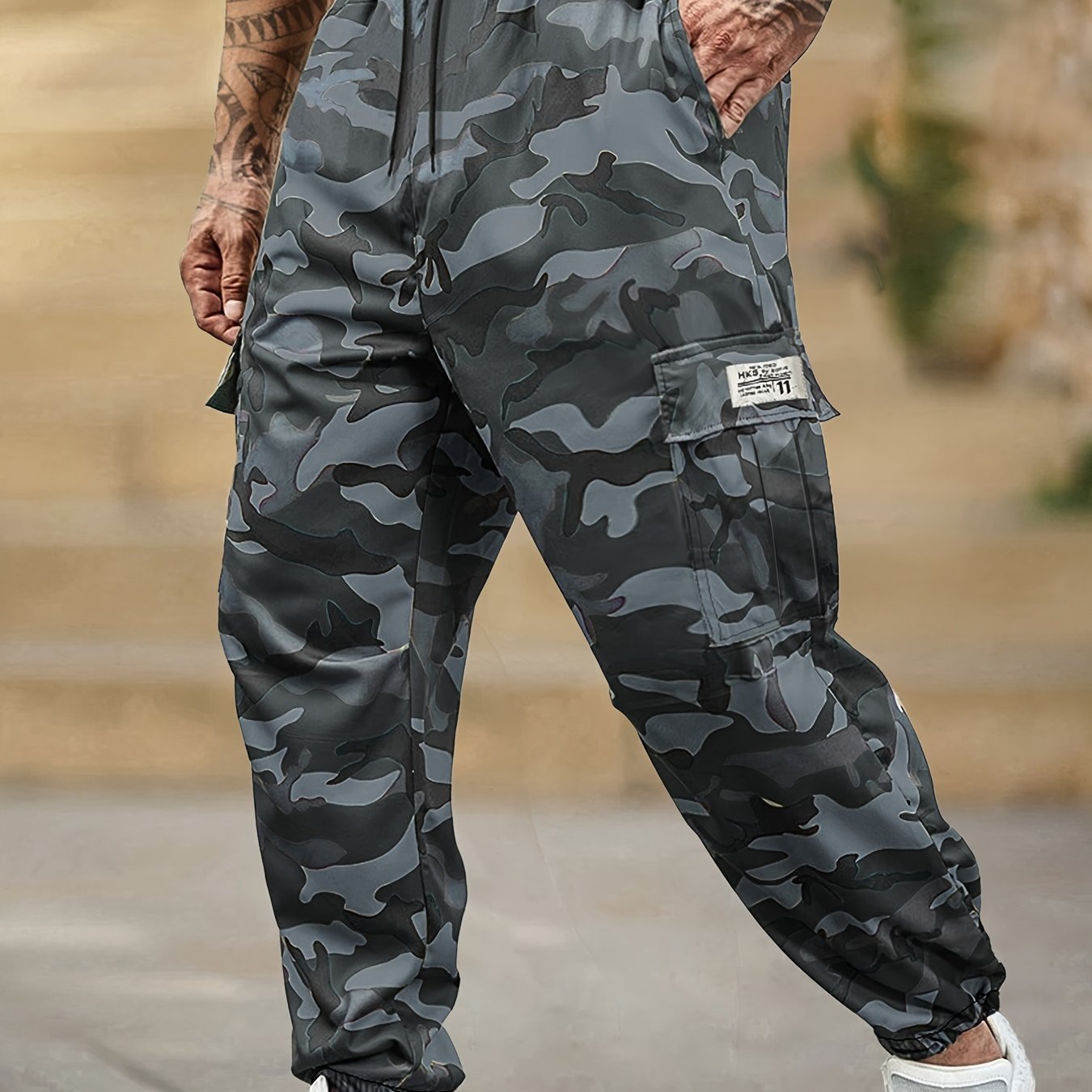 Men's Camouflage Print Casual Sweatpants - Elastic Waistband & Cuffed Ankle, Regular Fit with Multiple Pockets, Machine Washable for Gym, Jogging, Casual Attire, Leisure Athletic Pants | Nonstretch Fabric Pants