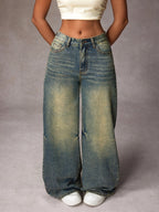 Jeans Pierna Ancha Vintage Mujer | Ticotrendy Poliéster Elástico Suave Estilo Casual Diario