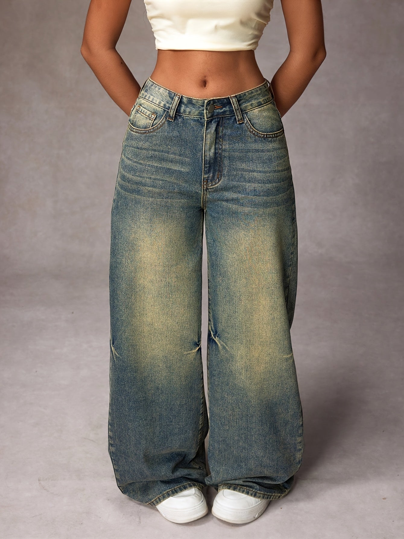 Jeans Pierna Ancha Vintage Mujer | Ticotrendy Poliéster Elástico Suave Estilo Casual Diario