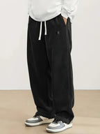 Men's corduroy casual pants, stylish and loose wide-leg pants, straight-cut sport pants, elastic waist drawstring baggy sweatpants for men sweatpants baggy