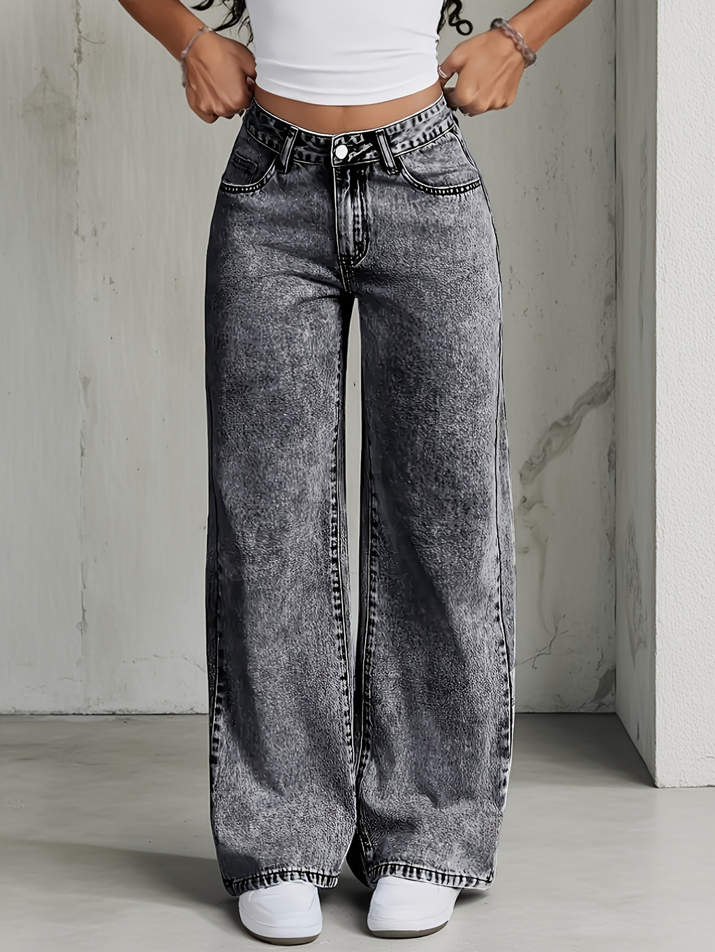 Jeans Pierna Ancha Recta Mujer | Denim Clásico Loose Estilo Elegante Casual