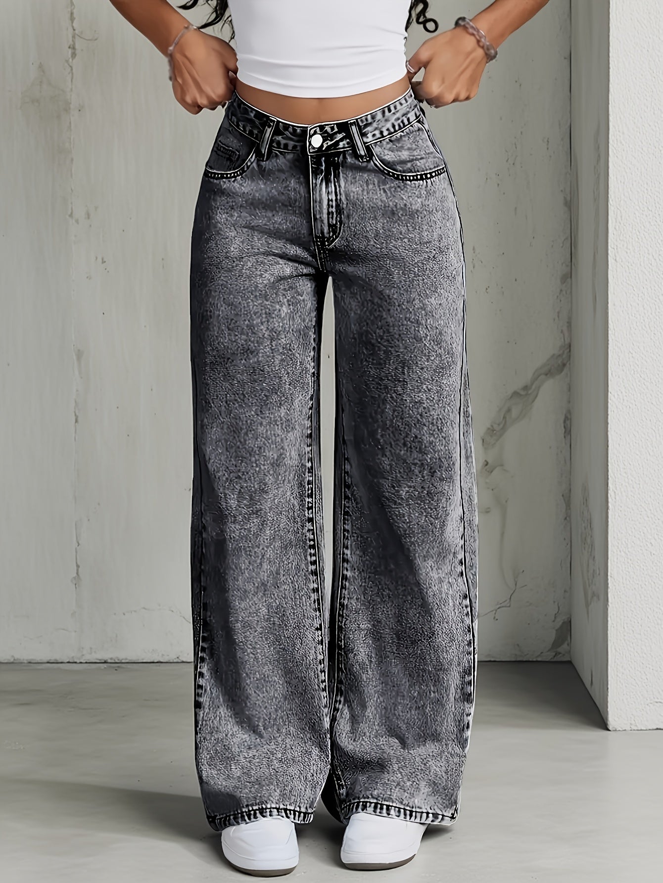 Jeans Pierna Ancha Recta Mujer | Denim Clásico Loose Estilo Elegante Casual