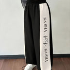 Pantalones Wide Leg Con Estampado Alfabeto | Diseño Color Block | Ticotrendy