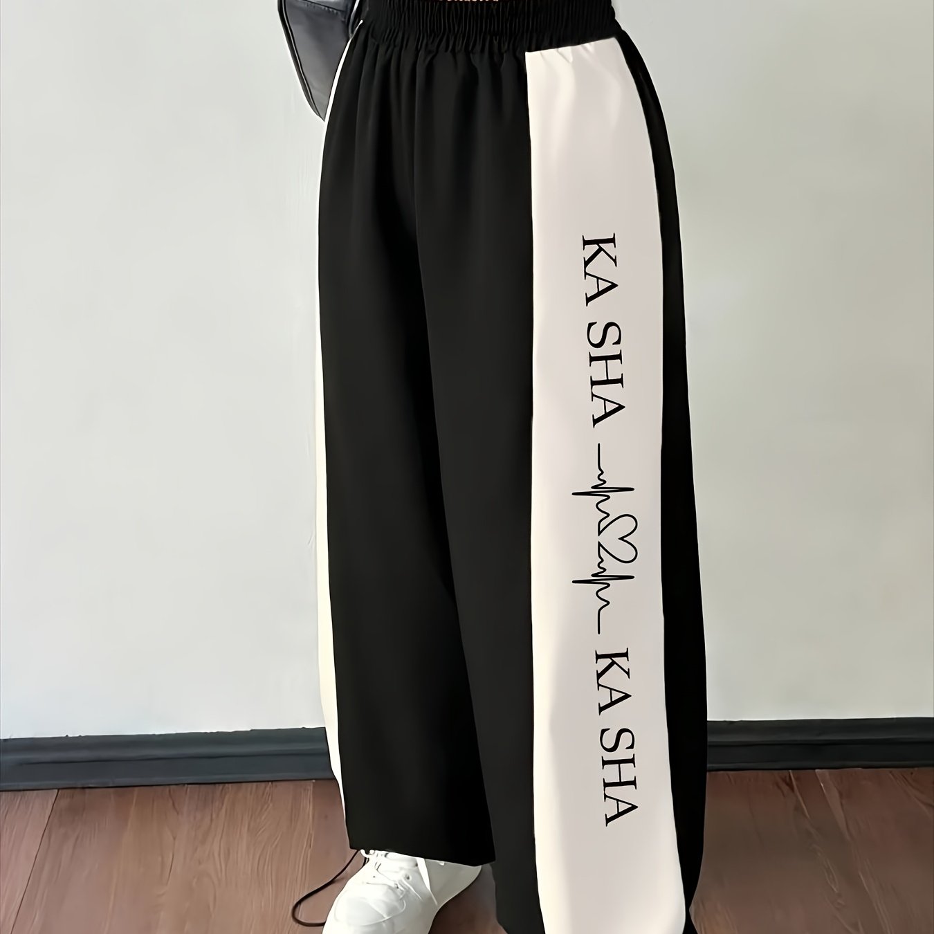 Pantalones Wide Leg Con Estampado Alfabeto | Diseño Color Block | Ticotrendy