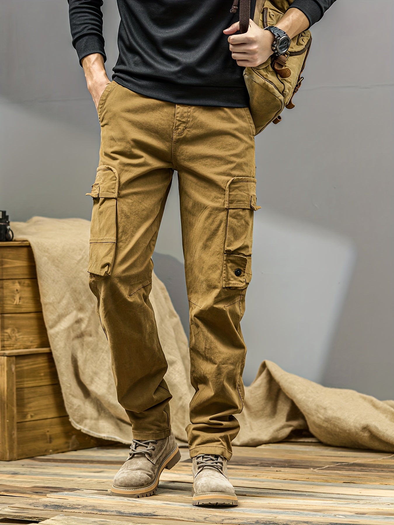 Men's Cargo Pants - Heavy-Duty Multi-Pocket Work Trousers, All-Season Machine Washable Pants with Utility Cargo Design for Construction, Travel, Everyday Carry - Mid-Rise Regular Fit Cargo Pants for Men, Outdoor Activities, S