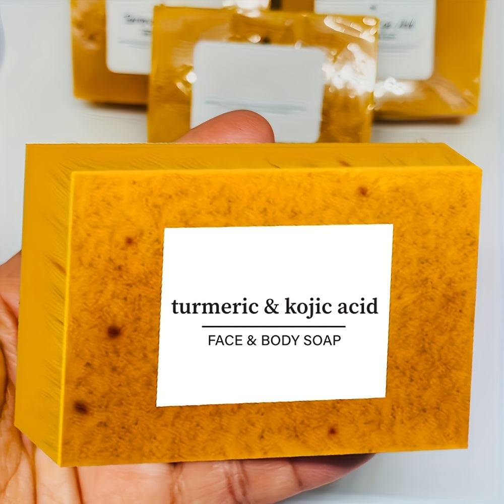 4-Pack Turmeric & Kojic Acid Soap Set, 100g Each, Deep Cleansing & Moisturizing, Natural Handmade Bar for Light Beige & Hair Care, Alcohol-Free, Body Use, Includes Bathroom Soap Dish & Loofah