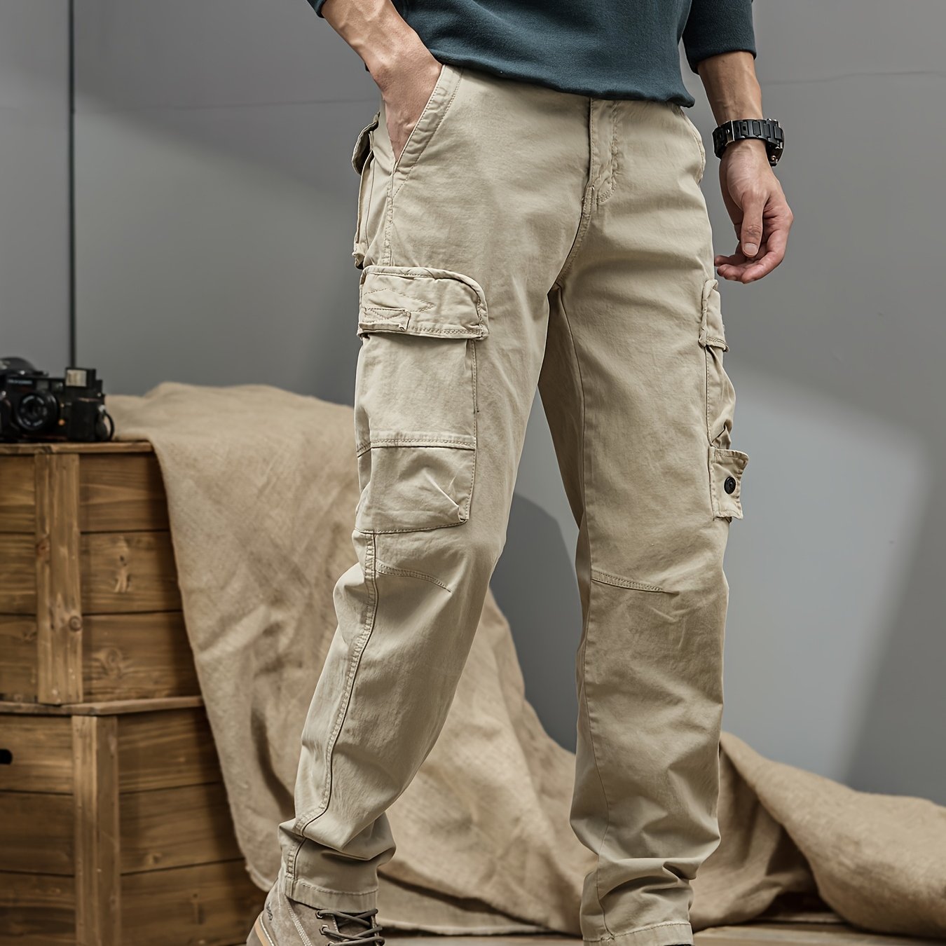 Men's Cargo Pants - Heavy-Duty Multi-Pocket Work Trousers, All-Season Machine Washable Pants with Utility Cargo Design for Construction, Travel, Everyday Carry - Mid-Rise Regular Fit Cargo Pants for Men, Outdoor Activities, S