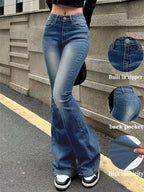 Jeans Acampanados Retro de Mujer | Ticotrendy Denim Elástico Cintura Media Estilo Casual