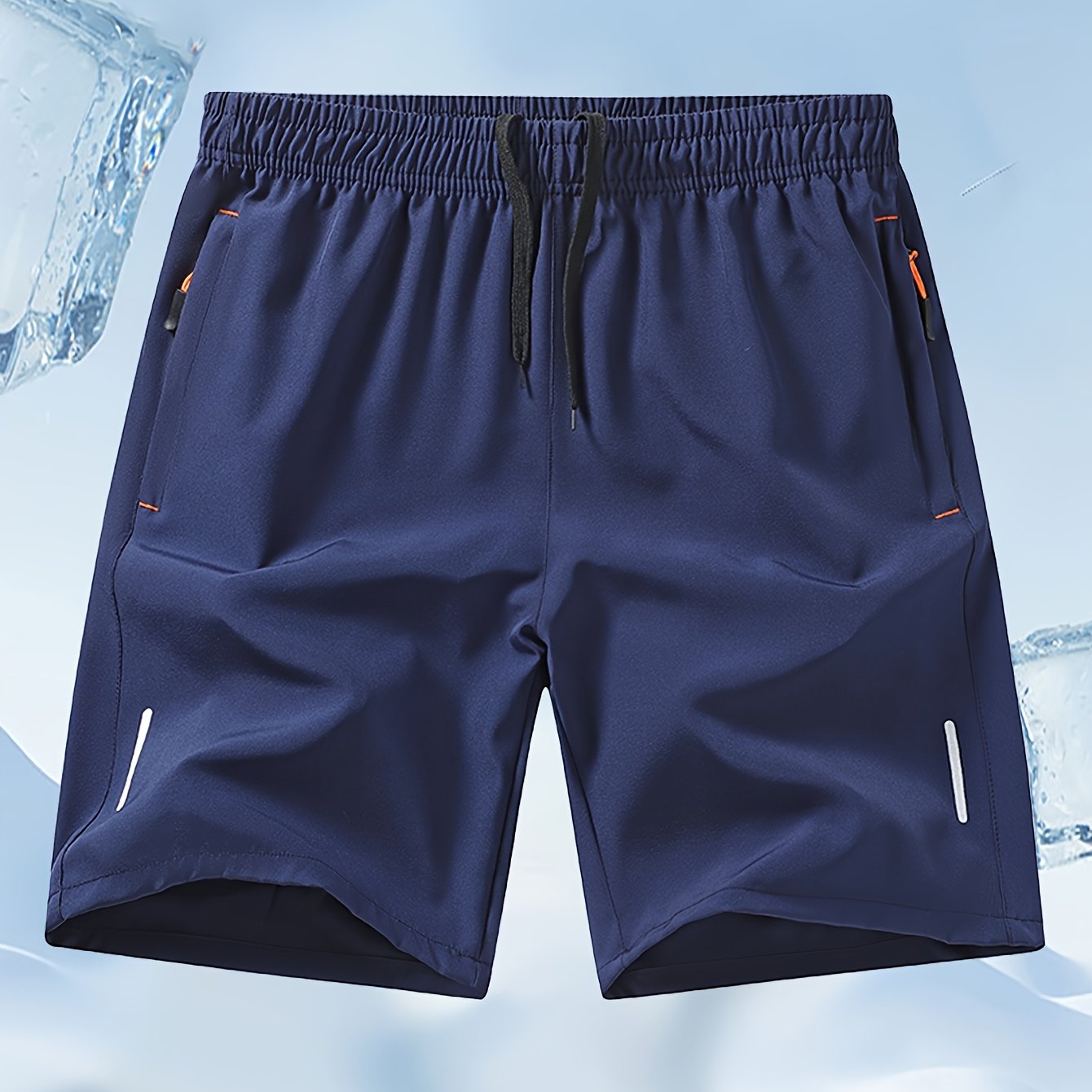 Pantalones Cortos Deportivos Hombre - Secado Rápido, Negro con Bolsillos Naranja, Cordón y Cremallera