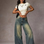 Jeans Pierna Ancha Vintage Mujer | Ticotrendy Poliéster Elástico Suave Estilo Casual Diario