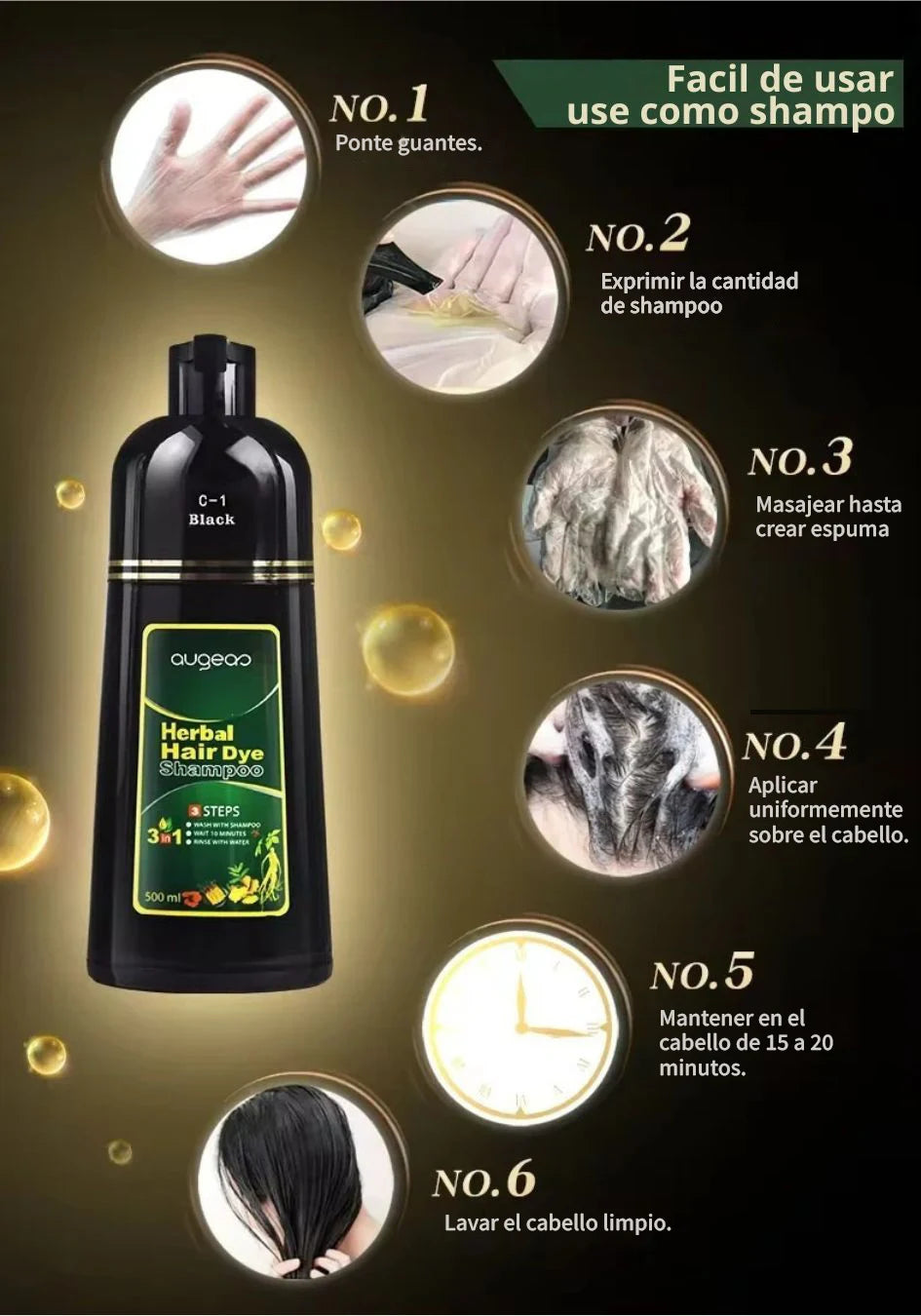 Champú Tinte Natural Base de Hierbas | Cubre Canas Rápidamente | 6 Colores | Tico-Trendy