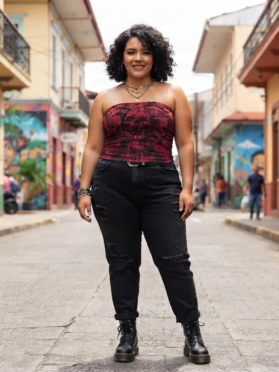 Ticotrendy | Top Mujer Estampado Calavera Estilo Gótico Y2K