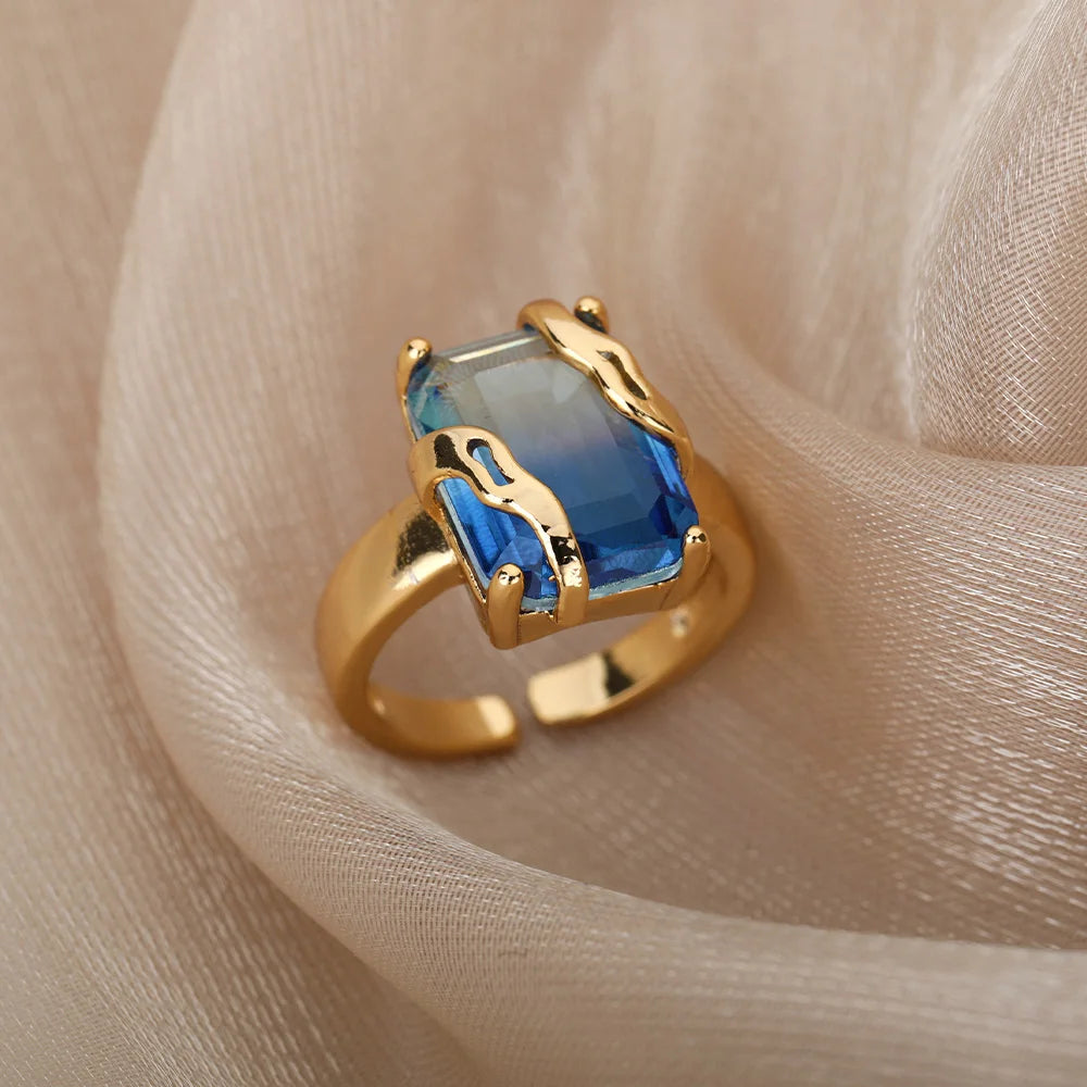 Anillo Minimalista Mujer | Cristal Azul de Circón  | Acero Inoxidable | Ticotrendy