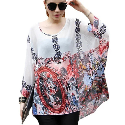 Vestido casual bohemio estilo chiffon disponible en tallas grandes 4XL 5XL 6XL vestido vintage floreado con cuello en O camiseta estilo long top