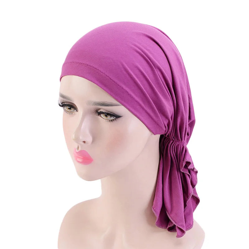 Nueva bufanda musulmana de bambú preatada, gorro de quimio para mujer, turbante para mujer, sombrero, pañuelo para la cabeza, pañuelos para el cáncer, accesorios para el cabello