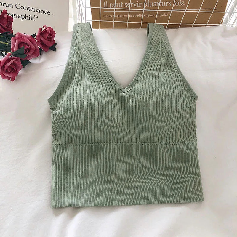 Top Sin Mangas Escote V | Acolchado Sin Costuras | Lencería Ajustable | Ticotrendy