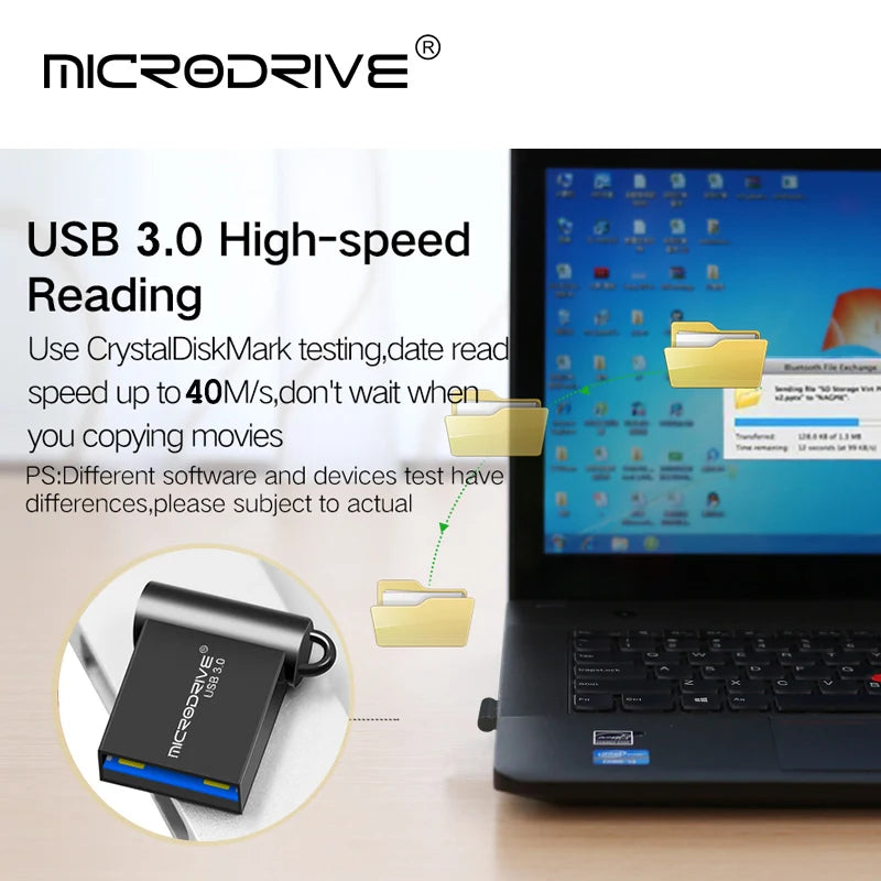 Unidad flash USB 3,0 de metal, 64GB, 128GB, USB Sticks, 32GB, 16GB, memoria mini USB 3,0 de alta velocidad, unidad Flash USB con llavero